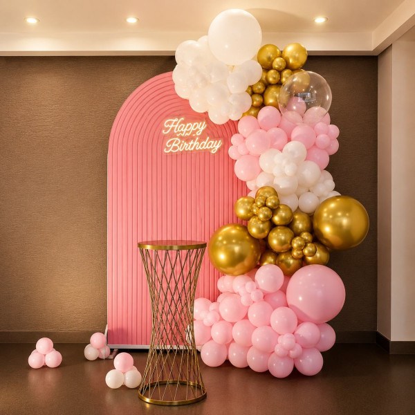 Soft pink birthday decor
