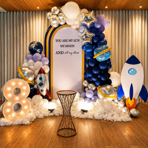 Blue space theme boy decor