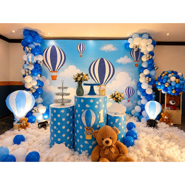 Blue hot air balloon theme decor