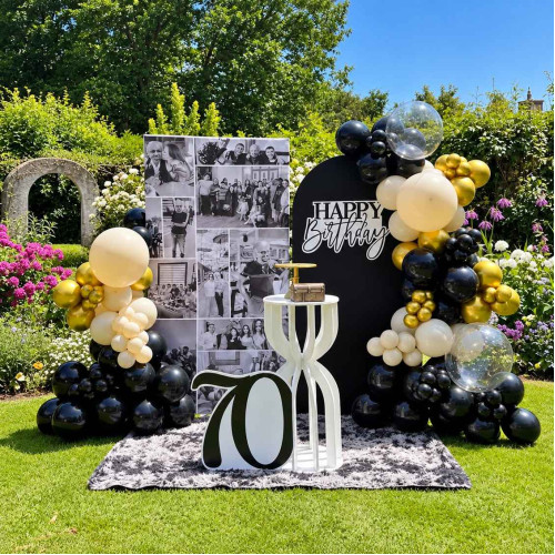 Black and white grand birthday decor 
