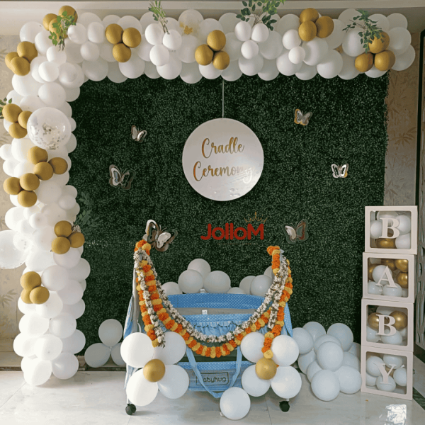 White theme cradle ceremony decoration