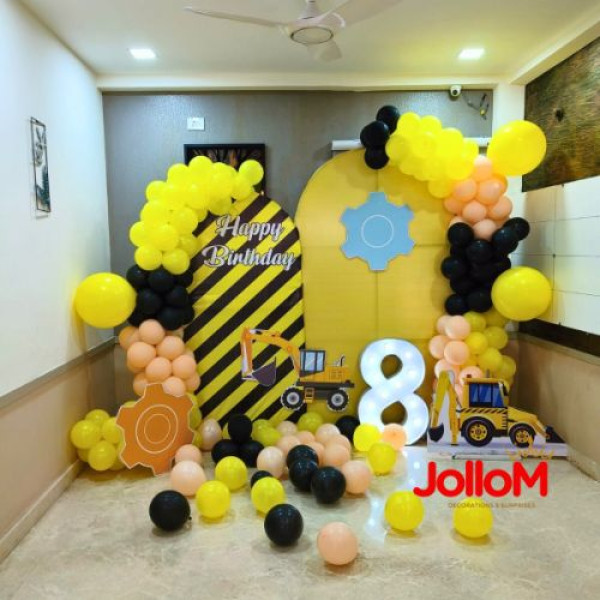 Yellow truck theme birthday decoration