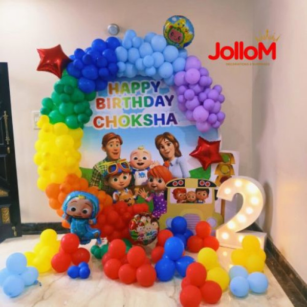 Colorful coco melon theme birthday decoration