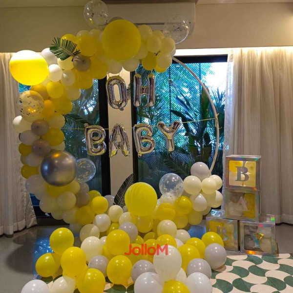 Yellow theme baby shower decoration