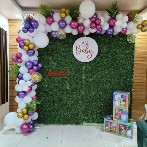 Baby shower decoration with grass background