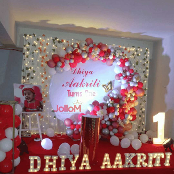 red & white theme kid birthday decoration