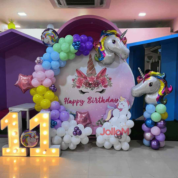 Colorful unicorn theme birthday decoration