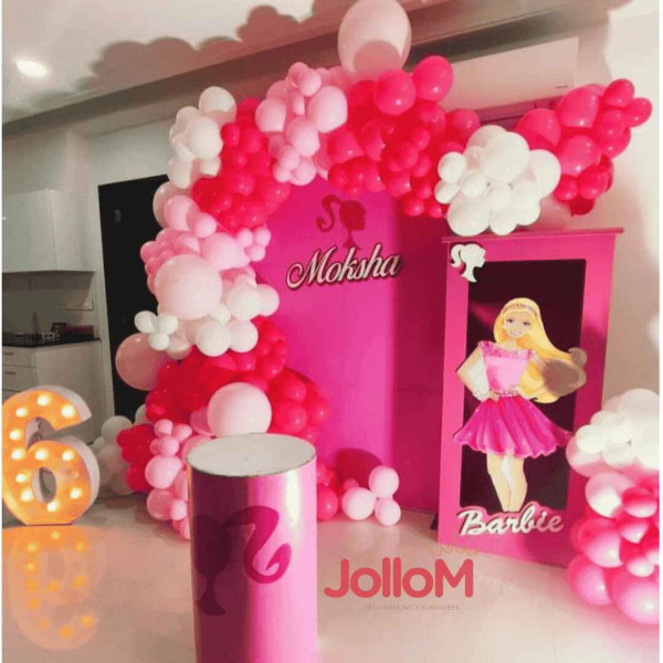 Pink barbie theme kid birthday decoration