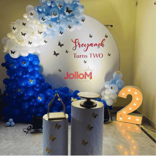 Blue and white theme birthday decoration